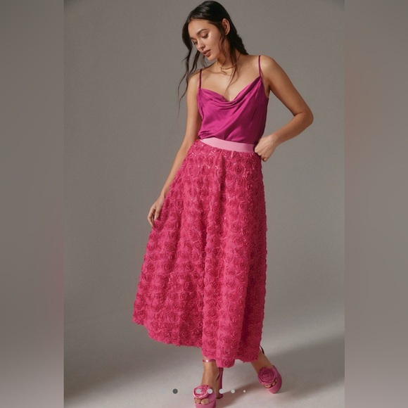NWT Anthropologie Maeve Floral Appliqué Skirt - Roses Skirt - Size Large - Picture 3 of 16